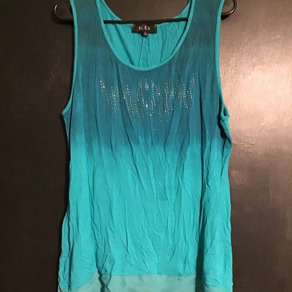 B.L.E.U Green Ombré Tank with Rhinestones Detail